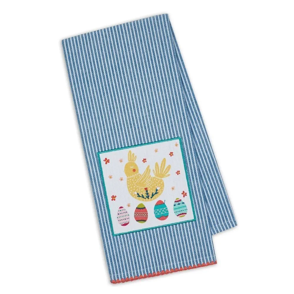 Design Imports Set of 3 Easter Folk Art Design Towels Cotton 18 x 28 Striped - Picture 2 of 6